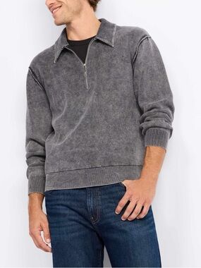 Mason Row Men's Acid Wash Grey Quarter-Zip Pullover Sweater
